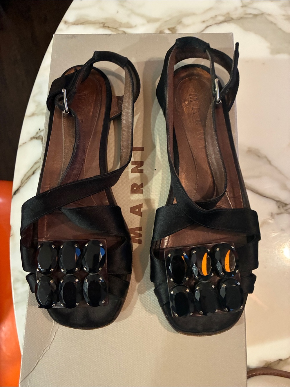 Marni Women's Black Jeweled Slingback Sandals